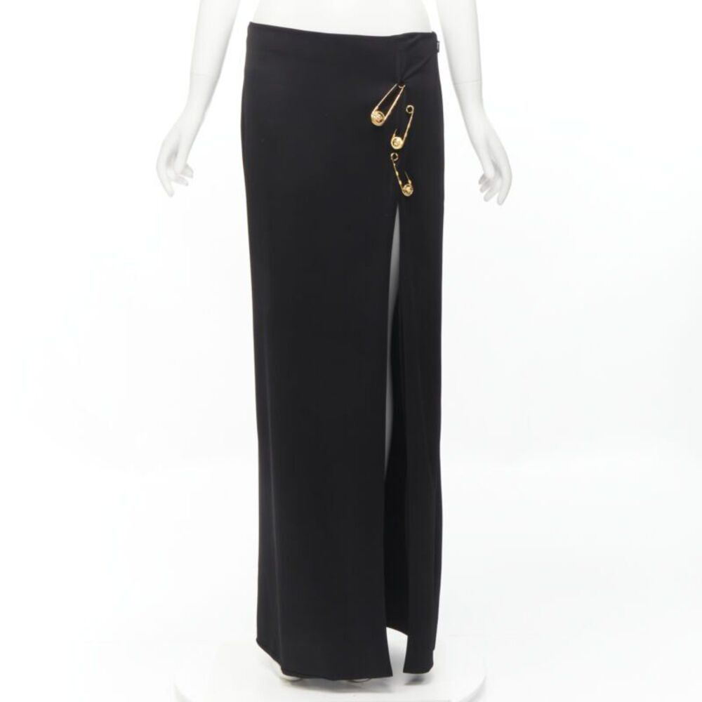 Versace Medusa Safety Pin High Slit Skirt